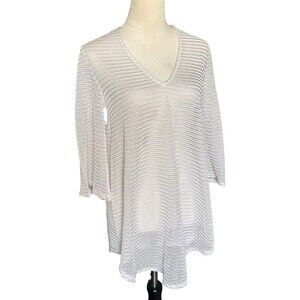 V-neck Mesh White Swim Cover 3/4 Sleeves Jordan Taylor M